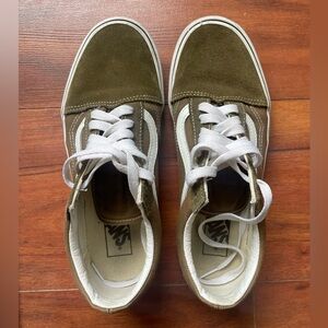 Vans Olive Canvas Sneakers with White Accents